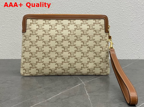 Celine Small Pouch with Strap in Textile with Triomphe Print and Calfskin White Replica