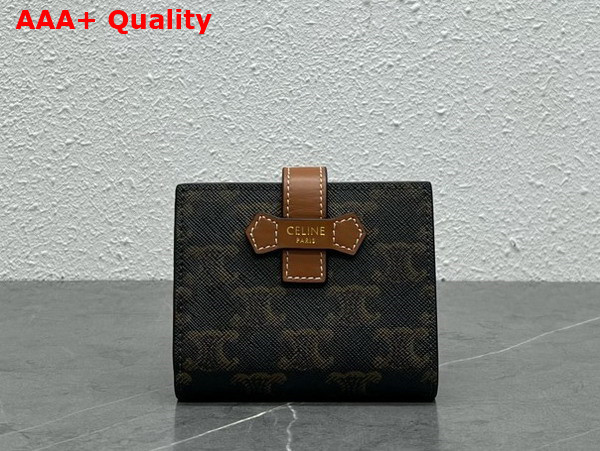 Celine Small Strap Wallet in Triomphe Canvas and Lambskin Tan Replica