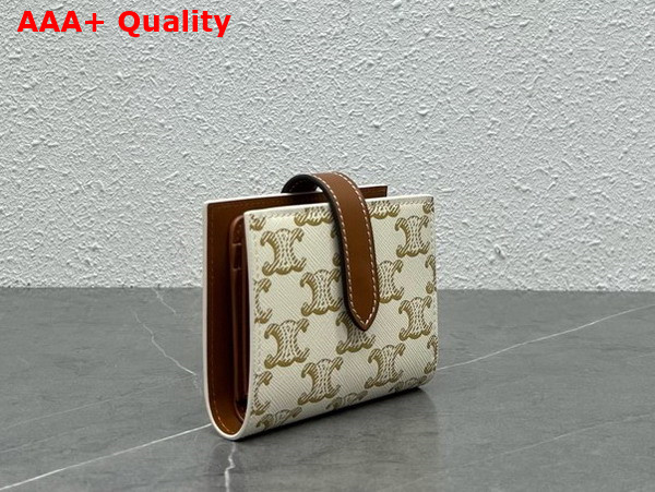 Celine Small Strap Wallet in Triomphe Canvas and Lambskin White and Tan Replica