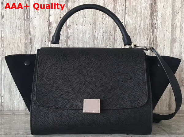 Celine Small Trapeze Bag in Black Grained Calfskin and Suede Calfskin Replica