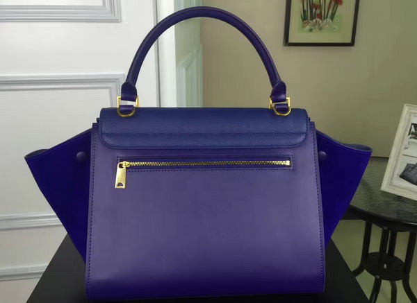 Celine Small Trapeze Handbag in Blue Smooth Calfskin and Suede Calfskin for Sale