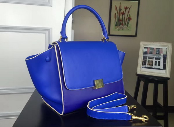Celine Small Trapeze Handbag in Blue Smooth Calfskin for Sale