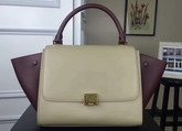 Celine Small Trapeze Handbag in Light Grey and Bordeaux Smooth Calfskin for Sale