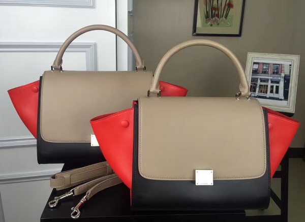 Celine Small Trapeze Handbag in Multicolour Smooth Calfskin Beige Black Orange for Sale