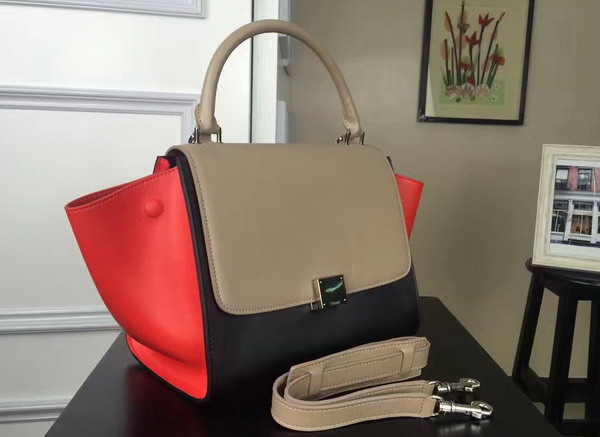Celine Small Trapeze Handbag in Multicolour Smooth Calfskin Beige Black Orange for Sale