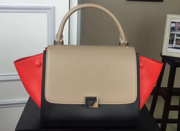 Celine Small Trapeze Handbag in Multicolour Smooth Calfskin Beige Black Orange for Sale