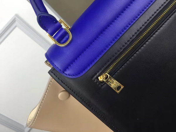 Celine Small Trapeze Handbag in Multicolour Smooth Calfskin Blue Black Beige for Sale