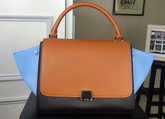 Celine Small Trapeze Handbag in Multicolour Smooth Calfskin Brown Black Light Blue for Sale