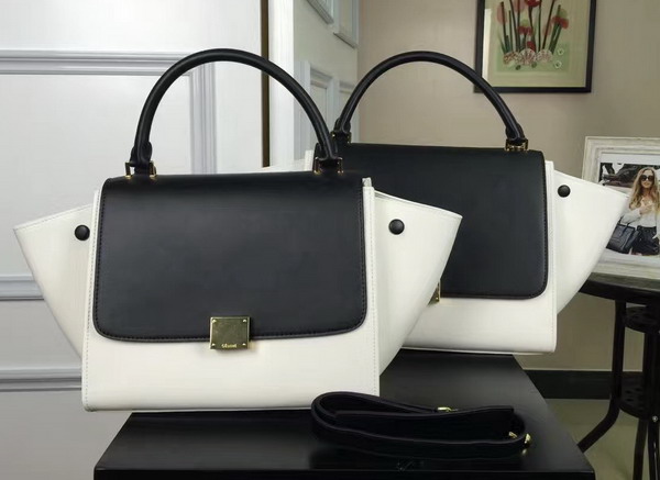 Celine Small Trapeze Handbag in White and Black Smooth Calfskin for Sale