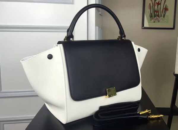 Celine Small Trapeze Handbag in White and Black Smooth Calfskin for Sale