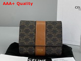 Celine Small Trifold Wallet in Triomphe Canvas and Lambskin Tan Replica