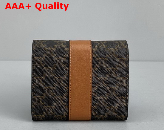 Celine Small Trifold Wallet in Triomphe Canvas and Lambskin Tan Replica