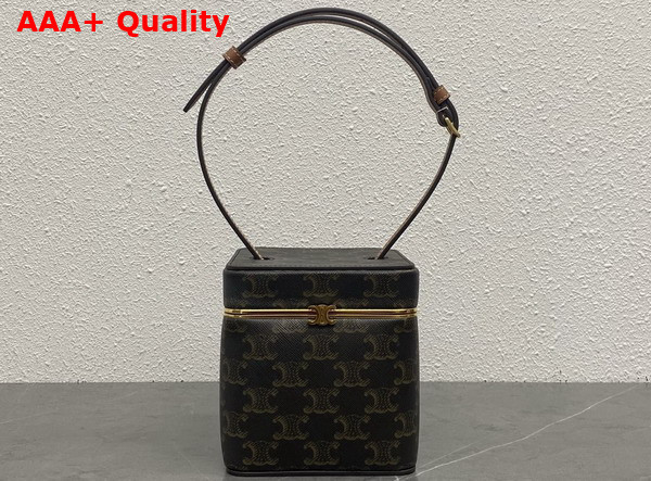 Celine Small Triomphe Frame in Triomphe Canvas and Natural Calfskin Tan 124232 Replica