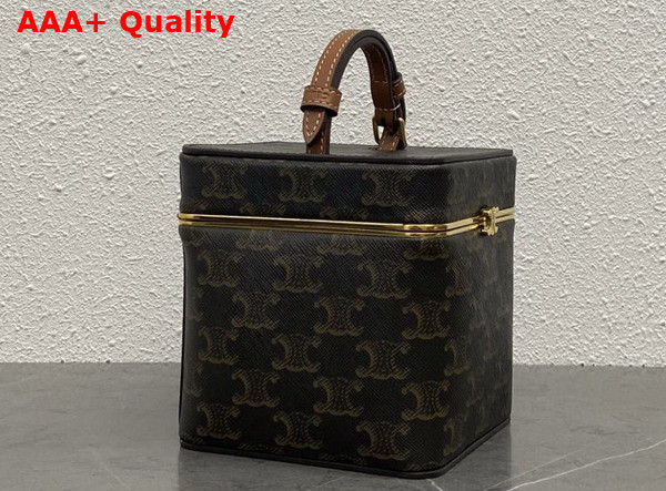 Celine Small Triomphe Frame in Triomphe Canvas and Natural Calfskin Tan 124232 Replica