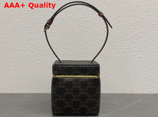 Celine Small Triomphe Frame in Triomphe Canvas and Natural Calfskin Tan 124232 Replica