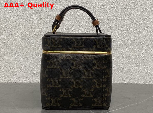 Celine Small Triomphe Frame in Triomphe Canvas and Natural Calfskin Tan 124232 Replica