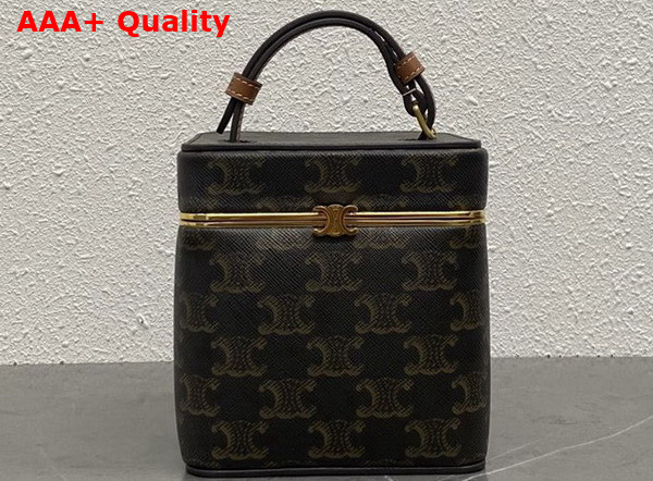 Celine Small Triomphe Frame in Triomphe Canvas and Natural Calfskin Tan 124232 Replica