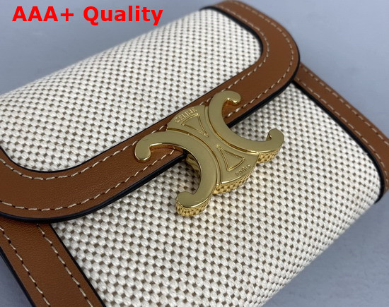 Celine Small Triomphe Wallet in Textile and Calfskin Natural Tan Replica