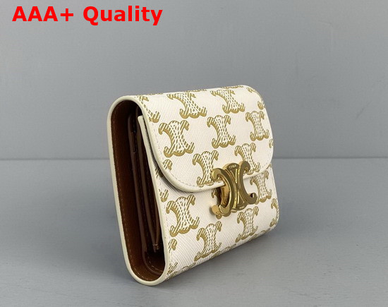 Celine Small Triomphe Wallet in Triomphe Canvas White Tan Replica