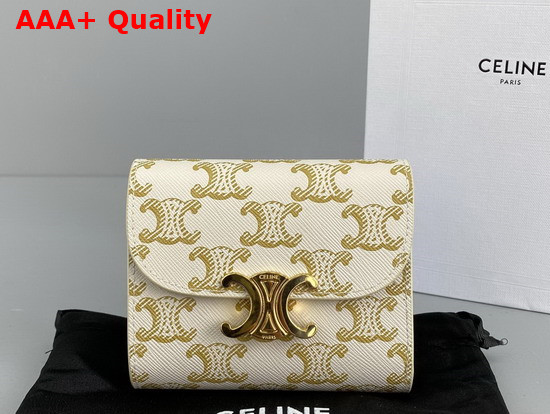Celine Small Triomphe Wallet in Triomphe Canvas White Tan Replica