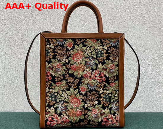Celine Small Vertical Cabas Celine in Floral Jacquard and Calfskin Replica