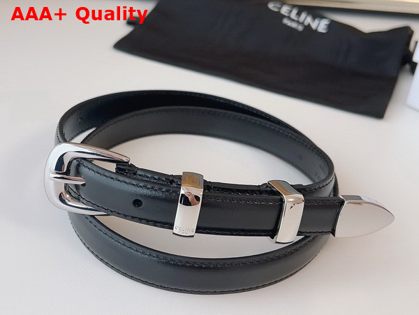 Celine Small Western Belt in Black Taurillon Leather with Silver Finishing Metal Replica