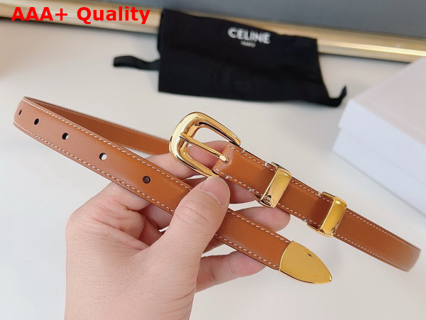 Celine Small Western Belt in Tan Natural Calfskin with Gold Finishing Metal Replica