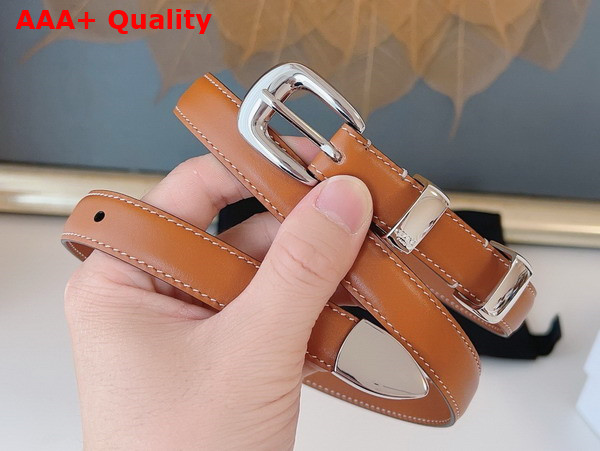 Celine Small Western Belt in Tan Natural Calfskin with Silver Finishing Metal Replica