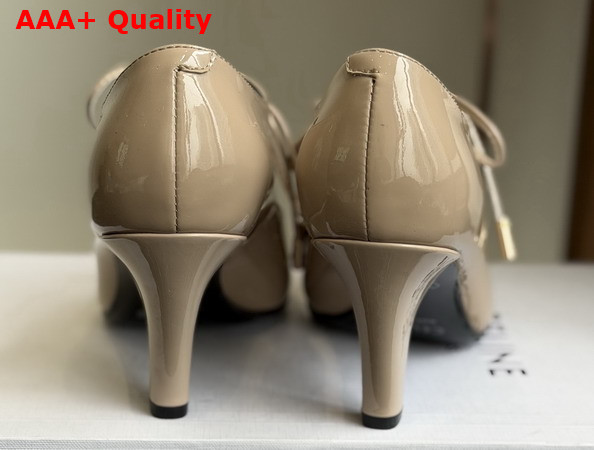 Celine Soft Oxford Lace Up Heeled Ballerina in Beige Patent Calfskin Replica