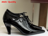 Celine Soft Oxford Lace Up Heeled Ballerina in Black Patent Calfskin Replica