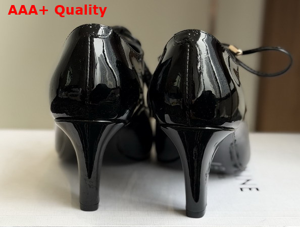 Celine Soft Oxford Lace Up Heeled Ballerina in Black Patent Calfskin Replica