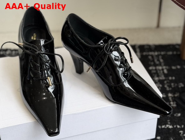 Celine Soft Oxford Lace Up Heeled Ballerina in Black Patent Calfskin Replica