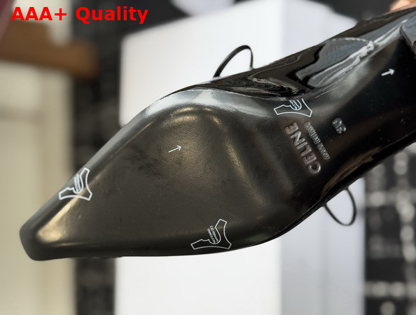 Celine Soft Oxford Lace Up Heeled Ballerina in Black Patent Calfskin Replica