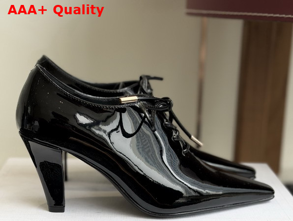 Celine Soft Oxford Lace Up Heeled Ballerina in Black Patent Calfskin Replica