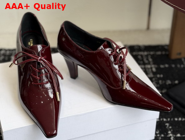 Celine Soft Oxford Lace Up Heeled Ballerina in Burgundy Patent Calfskin Replica
