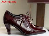 Celine Soft Oxford Lace Up Heeled Ballerina in Burgundy Patent Calfskin Replica