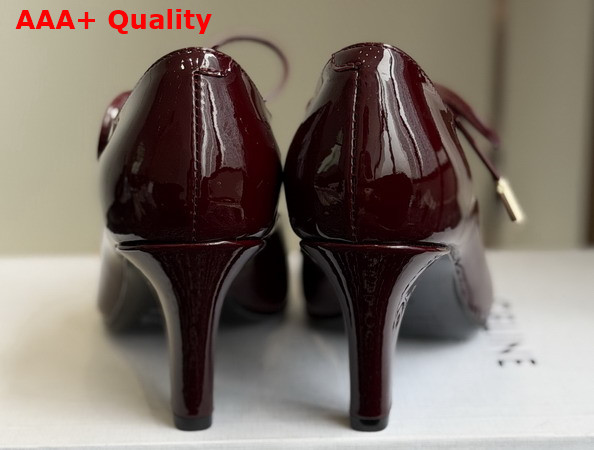 Celine Soft Oxford Lace Up Heeled Ballerina in Burgundy Patent Calfskin Replica