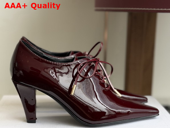 Celine Soft Oxford Lace Up Heeled Ballerina in Burgundy Patent Calfskin Replica