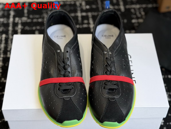 Celine Soft Sneaker in Black Bright Yellow and Green Stretch Lambskin Suede Calfskin and Lambskin Replica