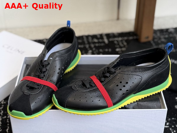 Celine Soft Sneaker in Black Bright Yellow and Green Stretch Lambskin Suede Calfskin and Lambskin Replica