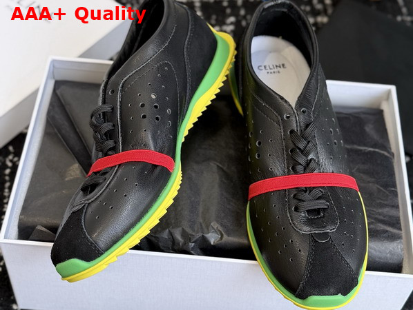 Celine Soft Sneaker in Black Bright Yellow and Green Stretch Lambskin Suede Calfskin and Lambskin Replica