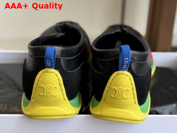 Celine Soft Sneaker in Black Bright Yellow and Green Stretch Lambskin Suede Calfskin and Lambskin Replica