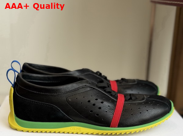 Celine Soft Sneaker in Black Bright Yellow and Green Stretch Lambskin Suede Calfskin and Lambskin Replica