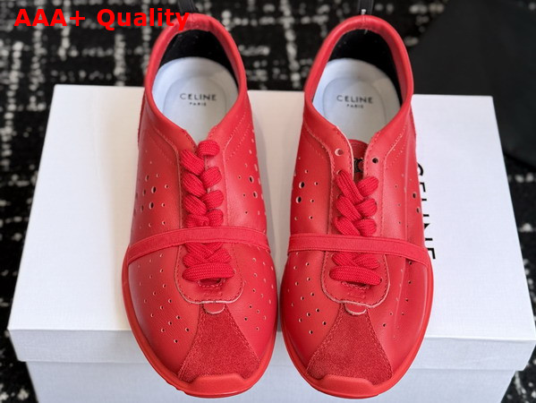 Celine Soft Sneaker in Ultra Red Stretch Lambskin Suede Calfskin and Lambskin Replica