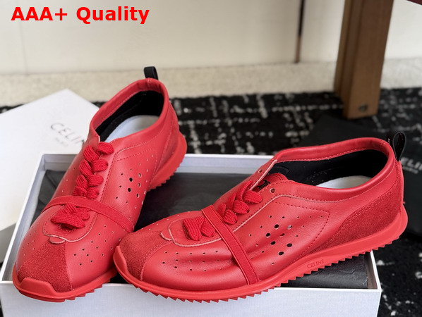Celine Soft Sneaker in Ultra Red Stretch Lambskin Suede Calfskin and Lambskin Replica