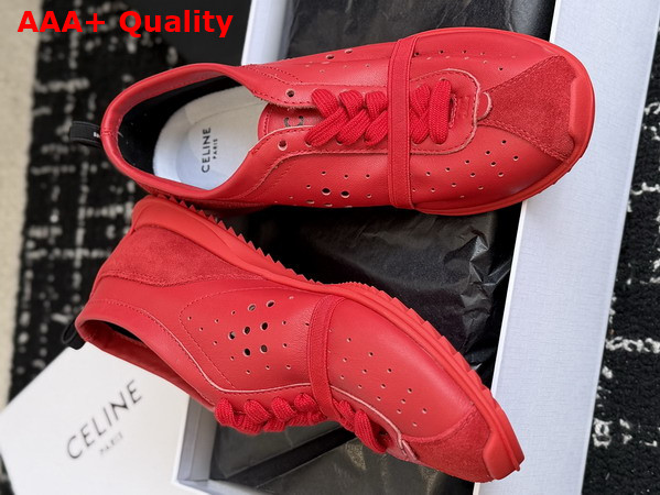 Celine Soft Sneaker in Ultra Red Stretch Lambskin Suede Calfskin and Lambskin Replica