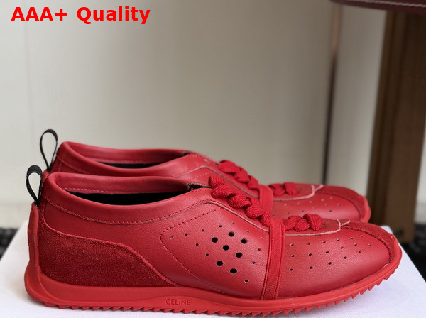 Celine Soft Sneaker in Ultra Red Stretch Lambskin Suede Calfskin and Lambskin Replica