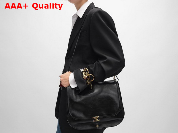 Celine Soft Triomphe Besace in Black Supple Shiny Lambskin Replica