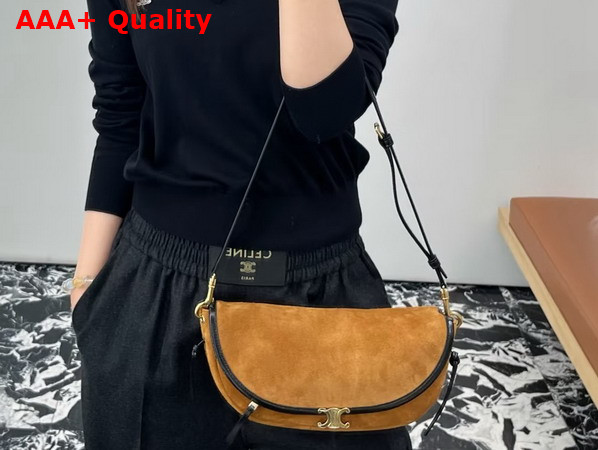 Celine Soft Triomphe Little Halfmoon in Suede Camel and Black Replica