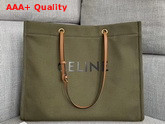 Celine Squared Cabas Celine in Textile with Celine Print and Calfskin Khaki and Tan Replica